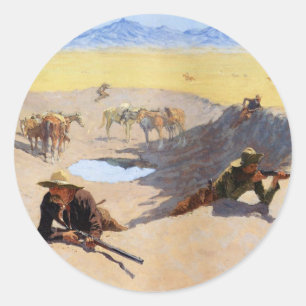 Adesivo Redondo Luta pelo Buraco d'Água Frederic Remington