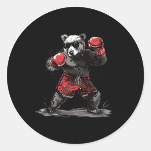 Adesivo Redondo Lutador de Boxe Amante de Urso Luvas de Boxe Kickb