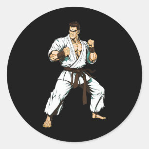 Adesivo Redondo lutador de Karate Kyokushin - Artes Marciais Japon