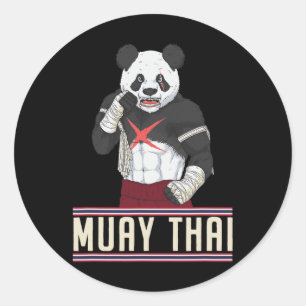 Adesivo Redondo lutador de kickboxing Muay Thai Panda