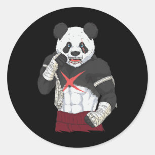 Adesivo Redondo lutador de Muay Thai Panda Kickboxing _1