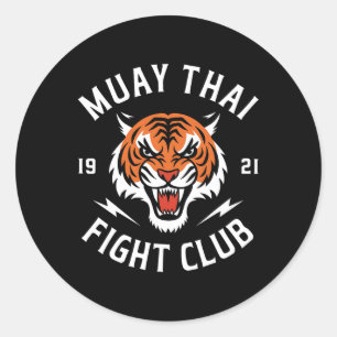 Adesivo Redondo lutador de Muay Thai Tiger Kickboxing Thaiboxi