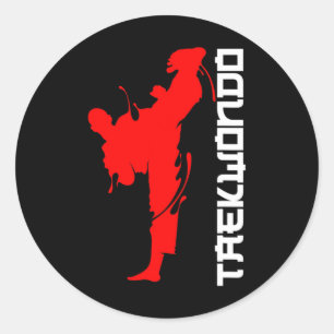Adesivo Redondo Lutador de Taekwondo Artes Marciais Chutes Livres