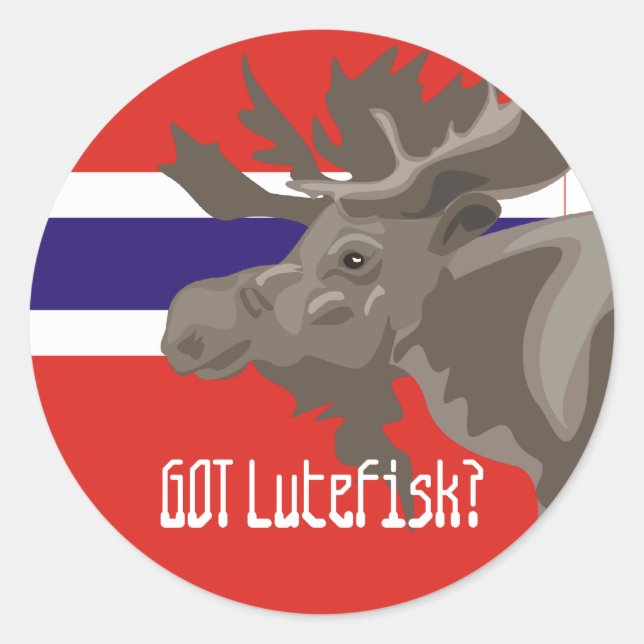 Adesivo Redondo Lutefisk Moose Elk Engraçado Norueguês (Frente)