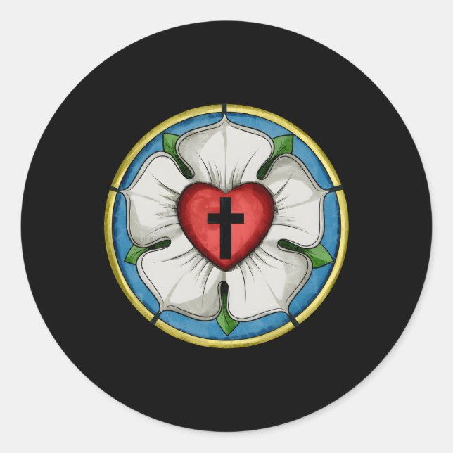 Adesivo Redondo Luther Rosa Seal Luterano Símbolo Christian Cross (Frente)