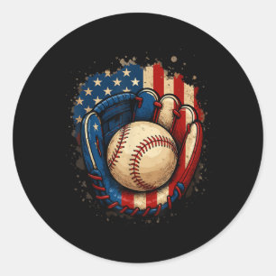 Adesivo Redondo Luva de beisebol da bandeira americana Patriótica