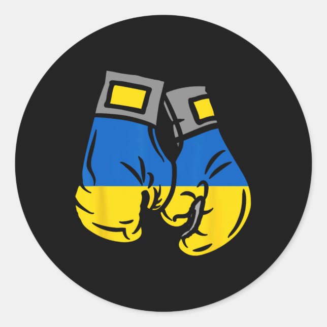 Adesivo Redondo Luva de Boxe Com a Bandeira da Ucrânia  (Frente)