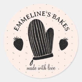 Adesivo Redondo Luva de Forno Ilustrada Baker Cook Feita Com Amor