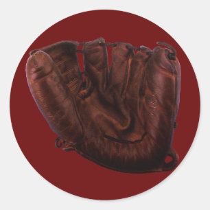 Adesivo Redondo Luvas de beisebol de couro antigo Esportes vintage