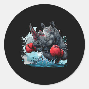 Adesivo Redondo Luvas de Boxe Boxing Rhino Kickboxing Boxeador Eng