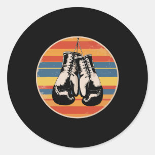 Adesivo Redondo Luvas de Boxe Kickboxing Amante do Boxe Retro Boxe