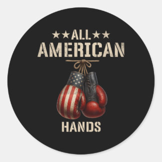 Adesivo Redondo Luvas de boxe mãos totalmente americanas bandeira 