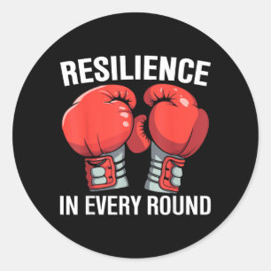 Adesivo Redondo Luvas de Boxe Resiliência em Cada Round