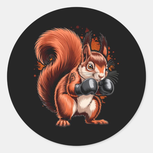 Adesivo Redondo Luvas de Boxe Squirrel Boxeador Kickboxing MMA (Frente)