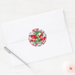 Adesivo Redondo Luvas de Natal Personalizadas no padrão xadrez ver
