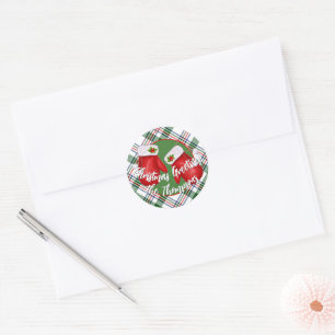 Adesivo Redondo Luvas de Natal personalizadas no padrão xadrez ver
