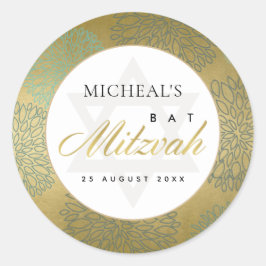 ADESIVO REDONDO LUX FAUX WHITE DOURADO DAHLIA FLORAL BAR BAT MITZV