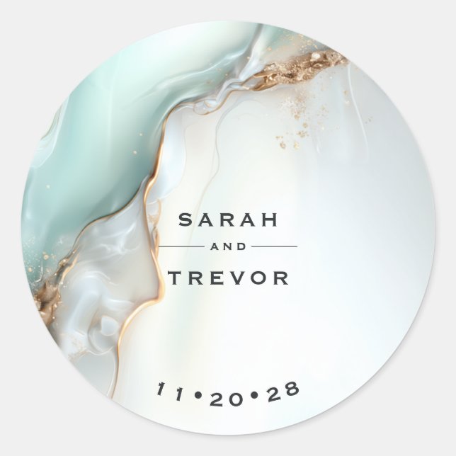 Adesivo Redondo Luxe Opal Teal Gold Fluid Alcohol Ink (Frente)