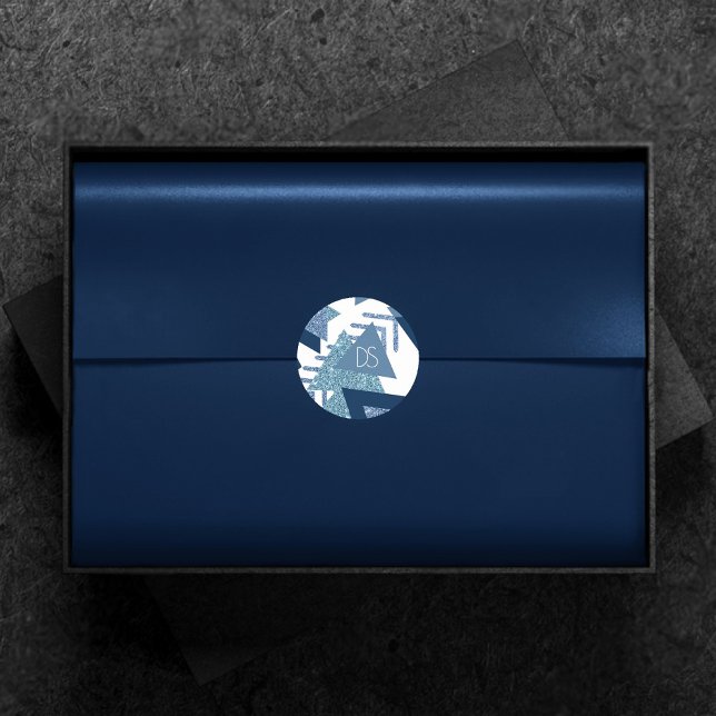 Adesivo Redondo Luxo Abstrato dos Anos 80 | Monograma em Turquesa  (Criador carregado)