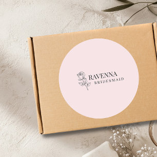 Adesivo Redondo Luxo Arte de Linha Rosa Bege Personalizado Nome