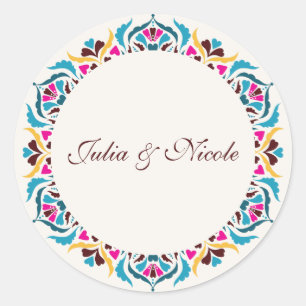 Adesivo Redondo Luxo Caprichoso Floral Estilo Bordadura Casamento