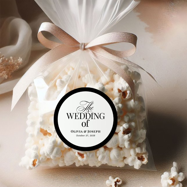 Adesivo Redondo Luxo Clássico | Casamento Negro e Branco Elegante (Criador carregado)