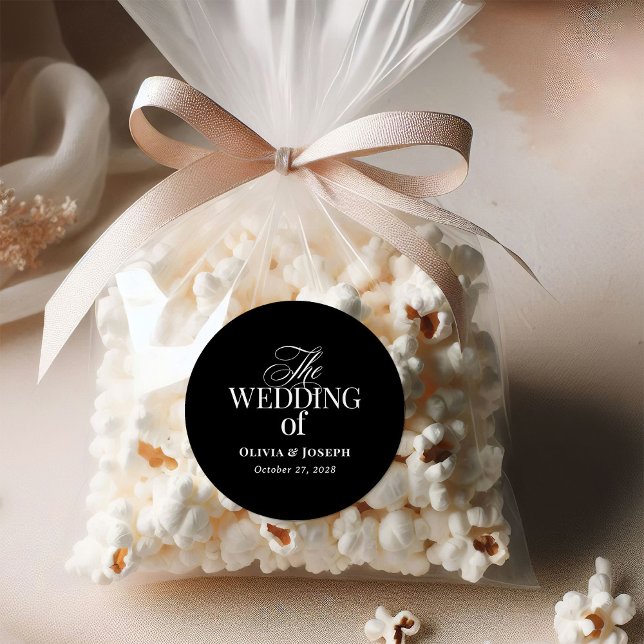 Adesivo Redondo Luxo Clássico | Casamento Negro Elegante (Criador carregado)