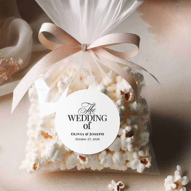 Adesivo Redondo Luxo Clássico | Casamento preto e branco simples (Criador carregado)