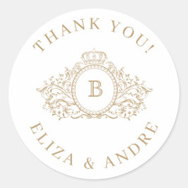Adesivo Redondo Luxo Clássico, Vinheta de Casamento Monograma Pers