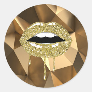 Adesivo Redondo Luxo Dourado Glam Falso Brilho Gotejante Lábios Go