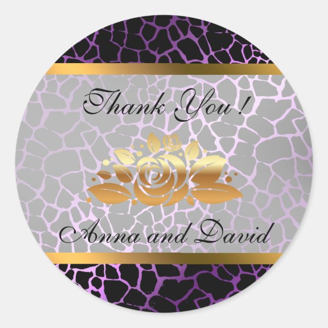 Adesivo Redondo Luxo Moderno Prata Tigre Roxo Adicione Seu Texto (Frente)