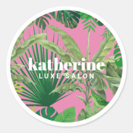 Adesivo Redondo Luxo Tropical Moderna Boutique & Salon Rosa