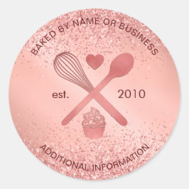 Adesivo Redondo Luxuoso Glitter de Ouro Rosa Padaria Cupcake Paste
