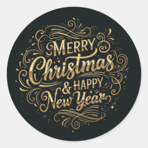 Adesivo Redondo Luxuoso Merry Christmas em letra cursiva preta e d
