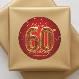 Adesivo Redondo Luxuoso Vermelho Dourado Rubi Joia Glam 60º Aniver