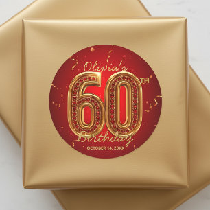 Adesivo Redondo Luxuoso Vermelho Dourado Rubi Joia Glam 60º Aniver