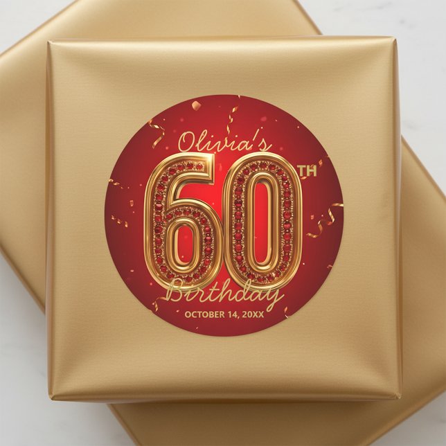 Adesivo Redondo Luxuoso Vermelho Dourado Rubi Joia Glam 60º Aniver (Criador carregado)