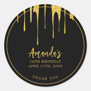 Adesivo Redondo Luxúria Dourada Glitter Gota Doce 16 Aniversário