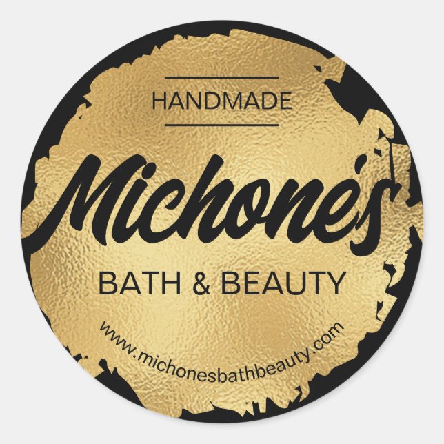 Adesivo Redondo Luxury Black Gold Foil Moderna Negócios Personaliz (Frente)