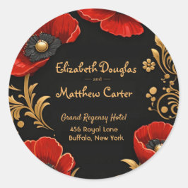 Adesivo Redondo Luxury Black Red and Gold Floral Wedding 