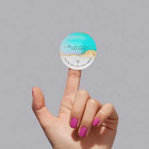 Adesivo Redondo Luxury Blue White Dourado Agate Business Obrigado