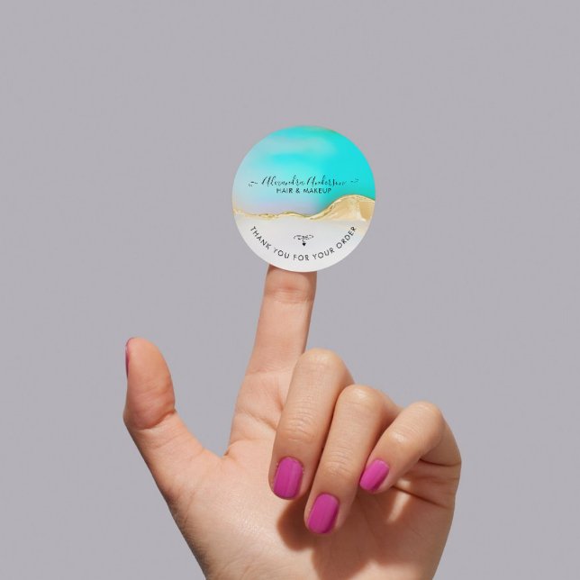 Adesivo Redondo Luxury Blue White Dourado Agate Business Obrigado (Luxury Blue White Gold Agate Business Thank you Classic Round Sticker)