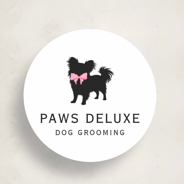 Adesivo Redondo Luxury Dog Grooming Sticker | Dog Silhouette Logo (Criador carregado)