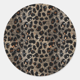 Adesivo Redondo Luxury Glitter Brown Black Gold Leopard Pattern