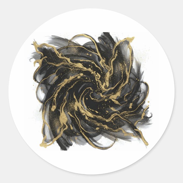 Adesivo Redondo Luxury Gold and Black Abstract Marble  (Frente)