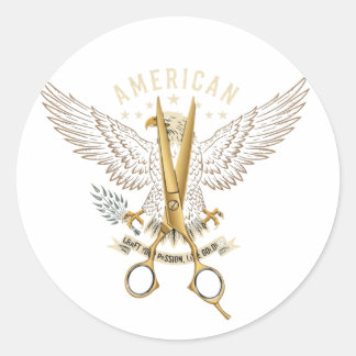 Adesivo Redondo Luxury Golden Barber Scissors Eagle Wings Sticker
