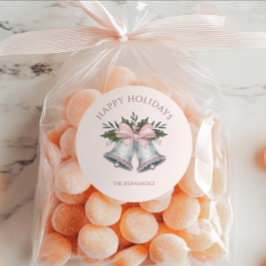 Adesivo Redondo Luxury Pink & Silver Glitter Jingle Bells Custom