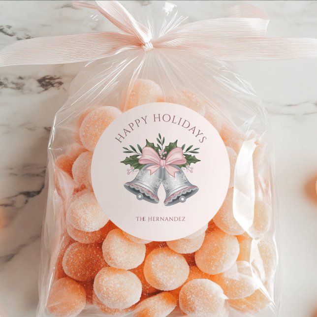 Adesivo Redondo Luxury Pink & Silver Glitter Jingle Bells Custom (Criador carregado)