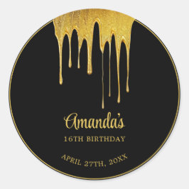 Adesivo Redondo Luxury Preto e Dourado Lixeira Doce 16 Aniversário