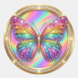 Adesivo Redondo Luxury Rainbow Glitter Butterfly 